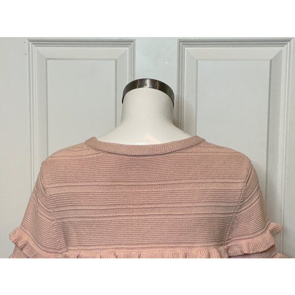 Kate Spade Pale Pink Ruffle Striped Short Sleeve Sweater, Size M - Picture 6 of 9